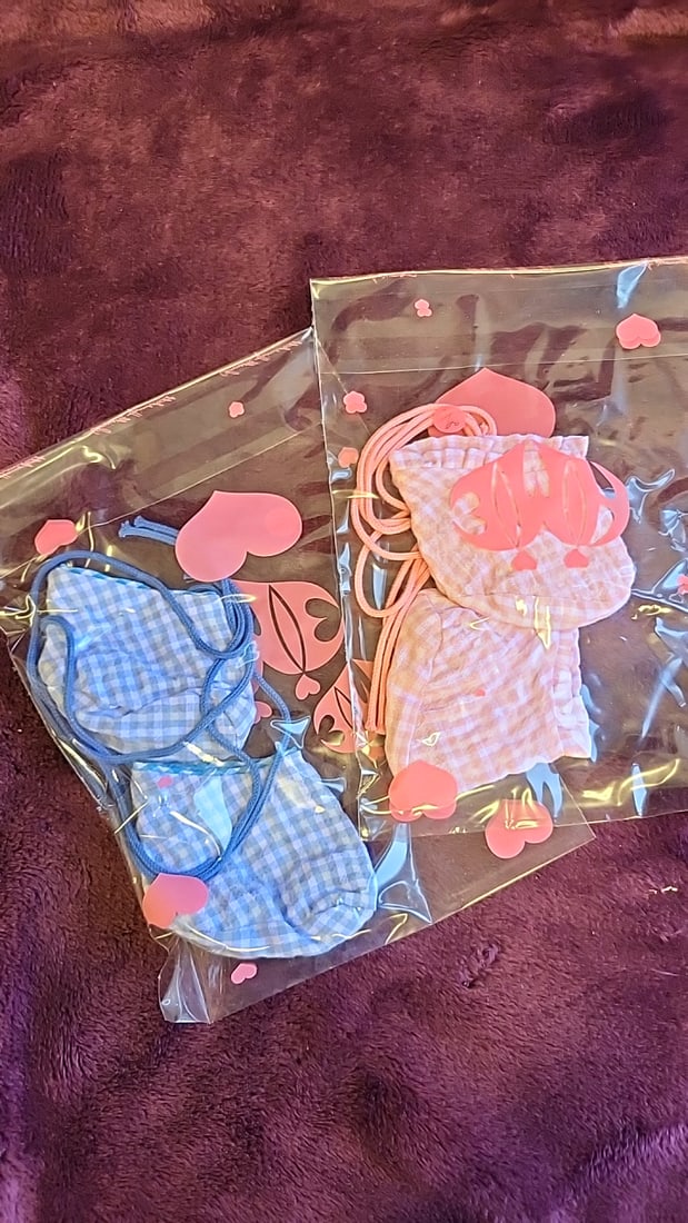 Annette Himstedt Doll Clothes Lot Pink Blue Gingham Outfits, Bonnets And Robes - 6