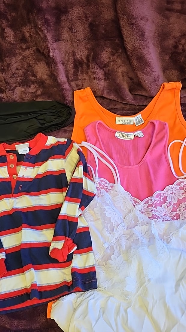 Mixed Clothing Lot Carters Striped Polo, Nordstrom Orange Tank, Crew Pink Tank, Lace Cami, Black ...: 12x12x2 3lb we have gained a lot of experience shipping dolls from our previous auction. We offer in-house shipping. The shipping price shown in the listing is the liveshipping service by