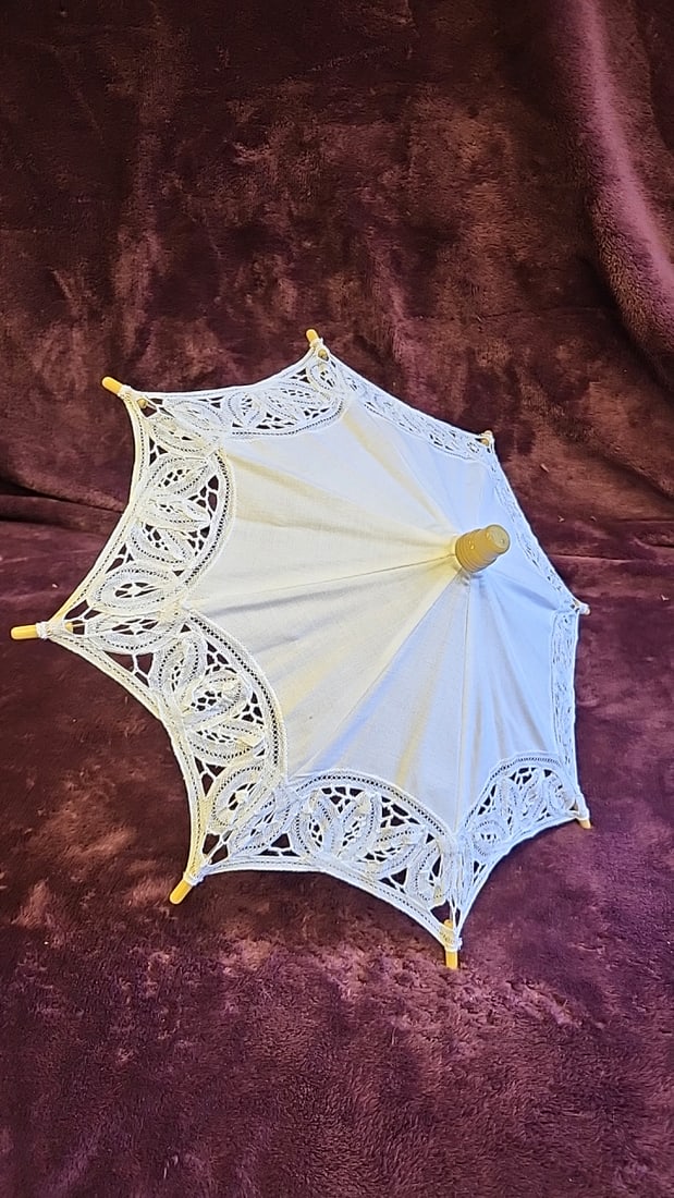 Victorian-style Doll Clothing Lot: White Lace Dress, Floral Pinafore, Parasol, Cameo - 11