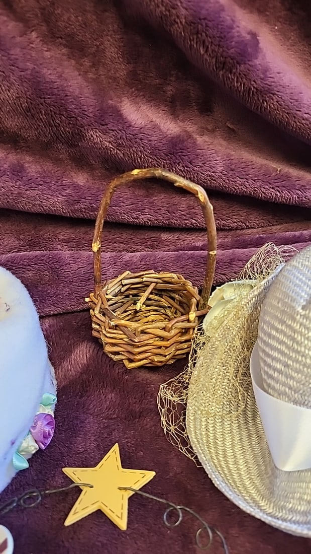 Assorted Doll Accessories Lot: Hats, Floral Headbands, Santa Face, Butterfly Wand, Mini Basket - 6