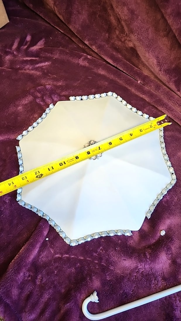 Handmade Floral Decorative Porcelain Parasol Umbrella, Baby Blue With Pink Rose Trim And Curved H... - 8
