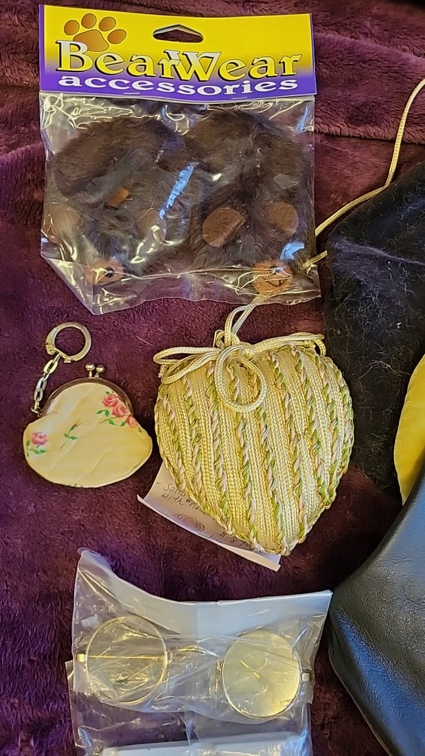 Reproduction Doll Accessory Lot, Bearwear Paws, Shoes, Hat, Mini Bible, Purses - 4