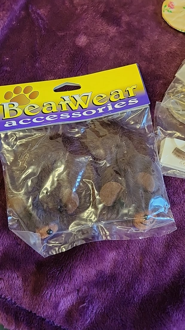Reproduction Doll Accessory Lot, Bearwear Paws, Shoes, Hat, Mini Bible, Purses - 6