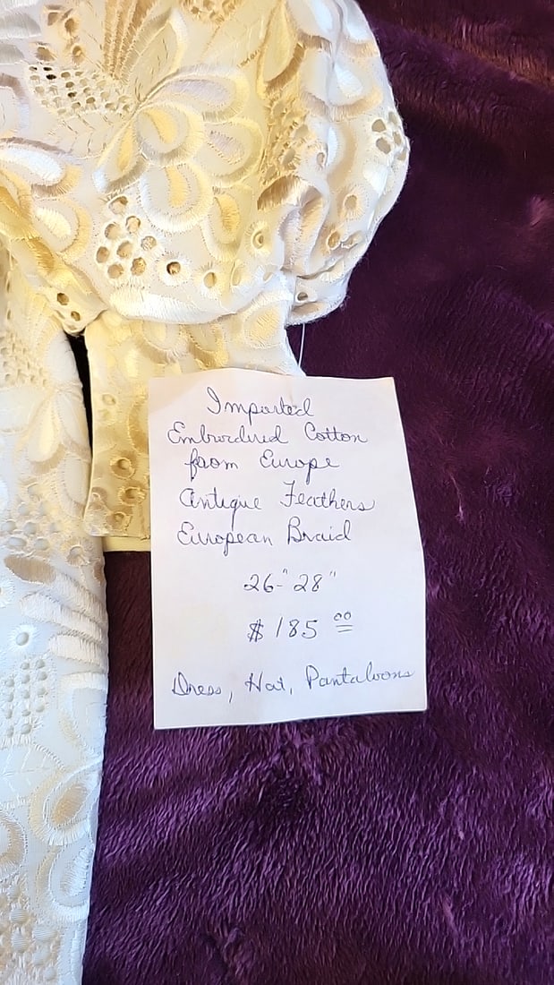 Little Victorian Lady By Donna Lee 26-28" Ivory Embroidered Cotton Doll Dress Hat Pantaloons - 4