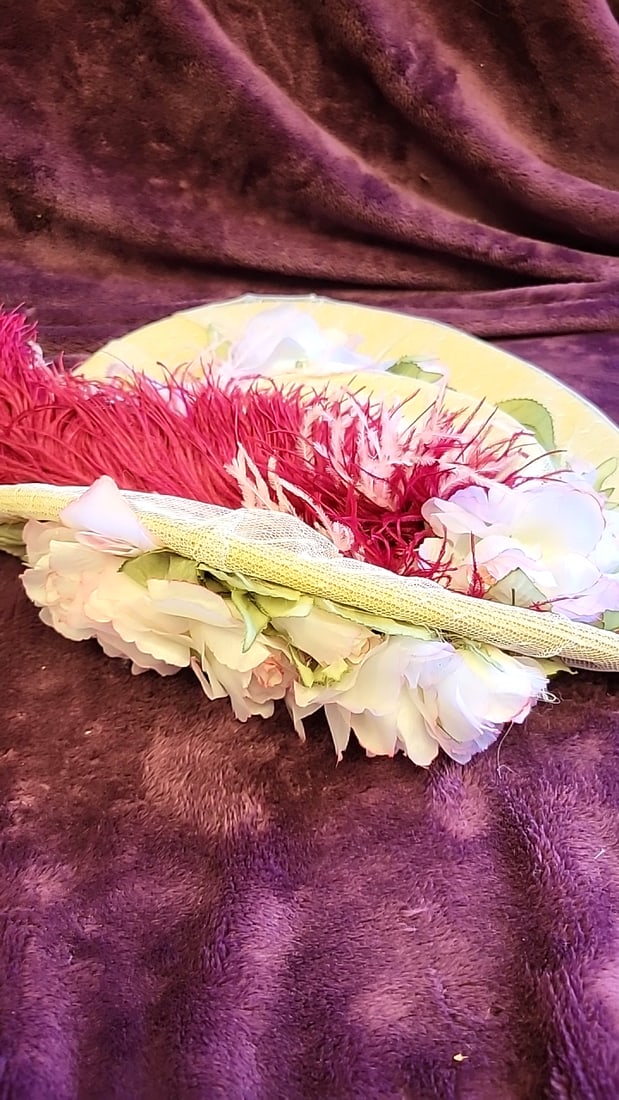 Vintage Baby Bonnet Hat Accessories Lot Floral Straw Hat Feather Lace Headband - 10