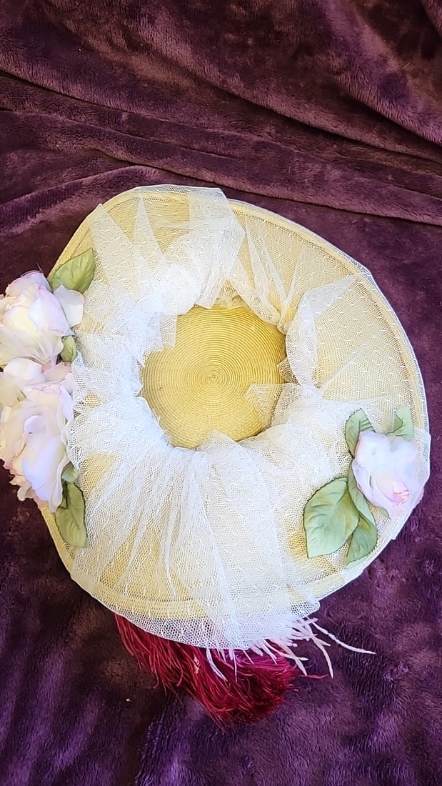 Vintage Baby Bonnet Hat Accessories Lot Floral Straw Hat Feather Lace Headband - 11