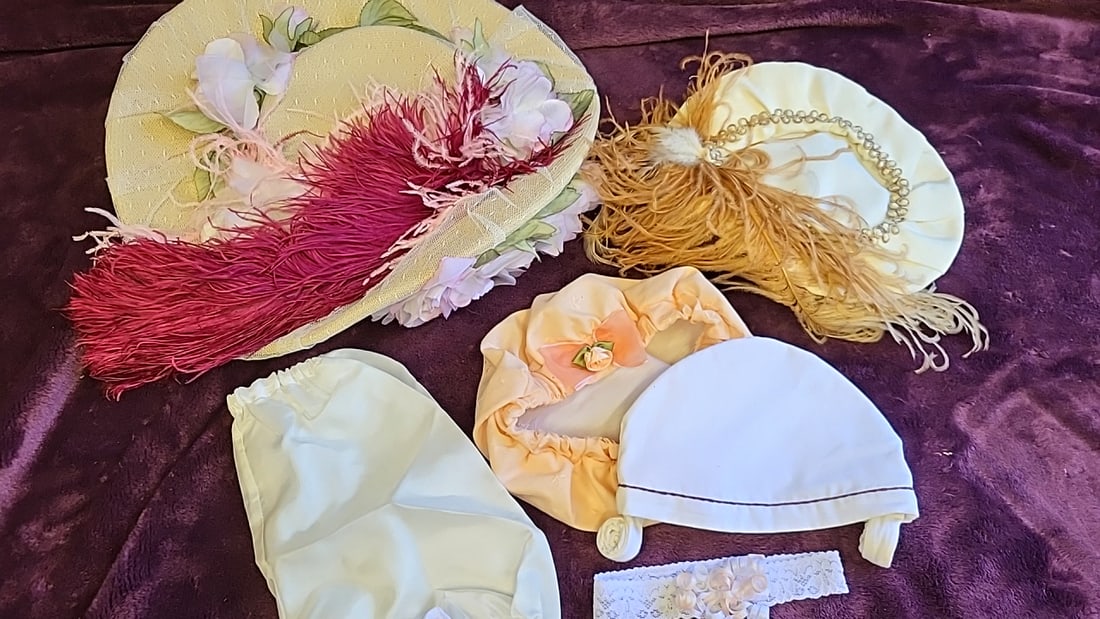 Vintage Baby Bonnet Hat Accessories Lot Floral Straw Hat Feather Lace Headband: 12x12x2 3lb we have gained a lot of experience shipping dolls from our previous auction. We offer in-house shipping. The shipping price shown in the listing is the liveshipping service by