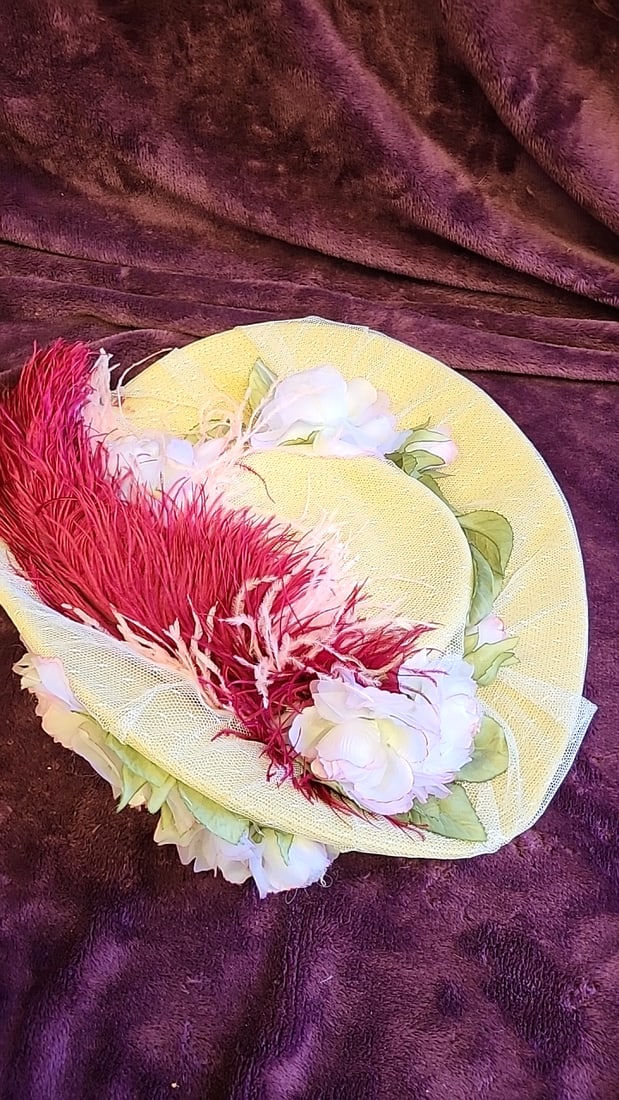 Vintage Baby Bonnet Hat Accessories Lot Floral Straw Hat Feather Lace Headband - 9