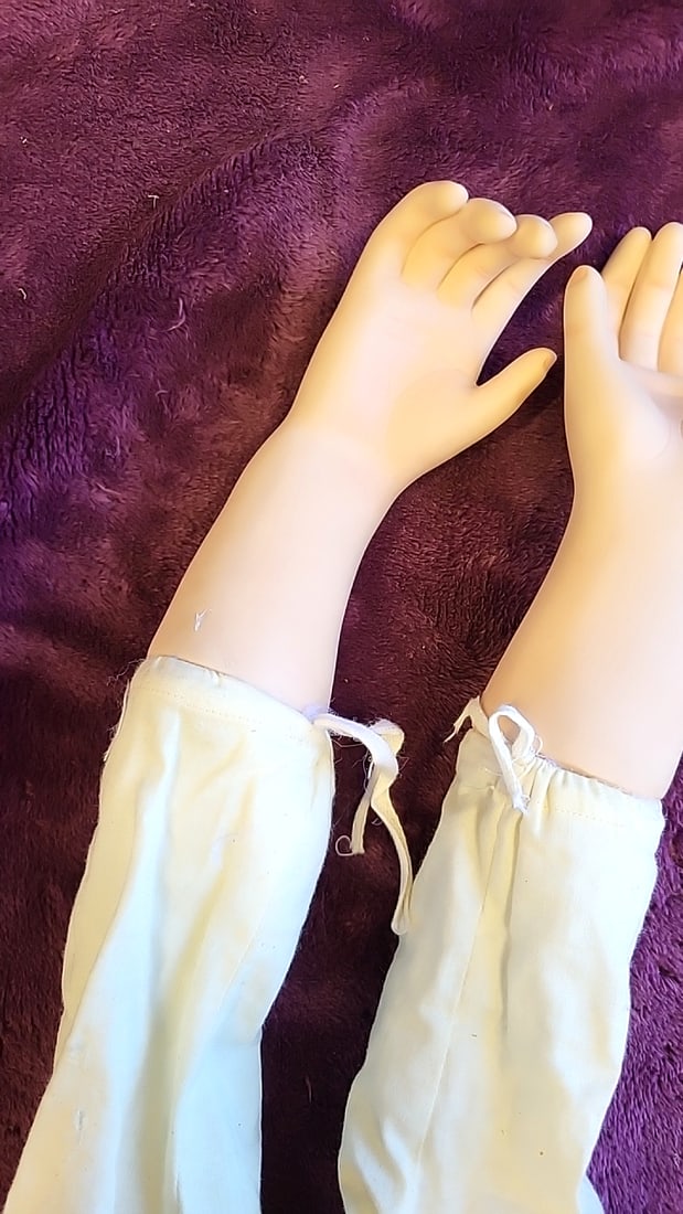 Pair Of Porcelain Doll Arms And Hands With Cloth Sleeves - 3