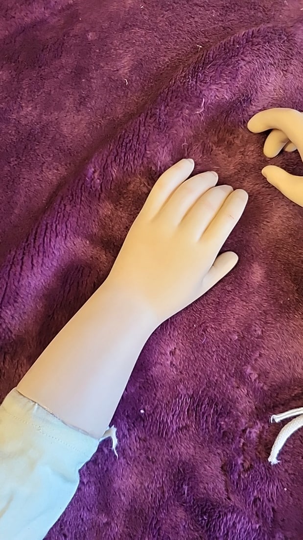 Pair Of Porcelain Doll Arms And Hands With Cloth Sleeves - 4