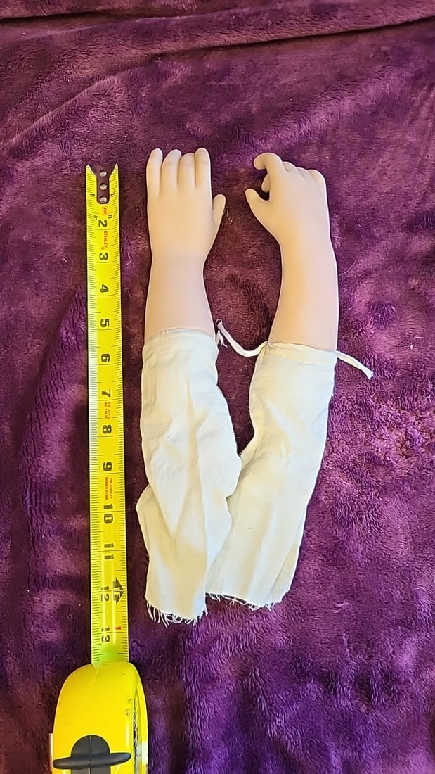Pair Of Porcelain Doll Arms And Hands With Cloth Sleeves - 6