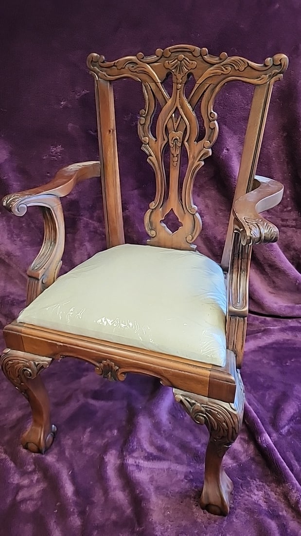 Alam Calamus Carved Wood Armchair With Pierced Back, Scrolled Arms, Ball-and-claw Feet, Cream Uph...: 15x15x26 5lb we have gained a lot of experience shipping dolls from our previous auction. We offer in-house shipping. The shipping price shown in the listing is the liveshipping service by
