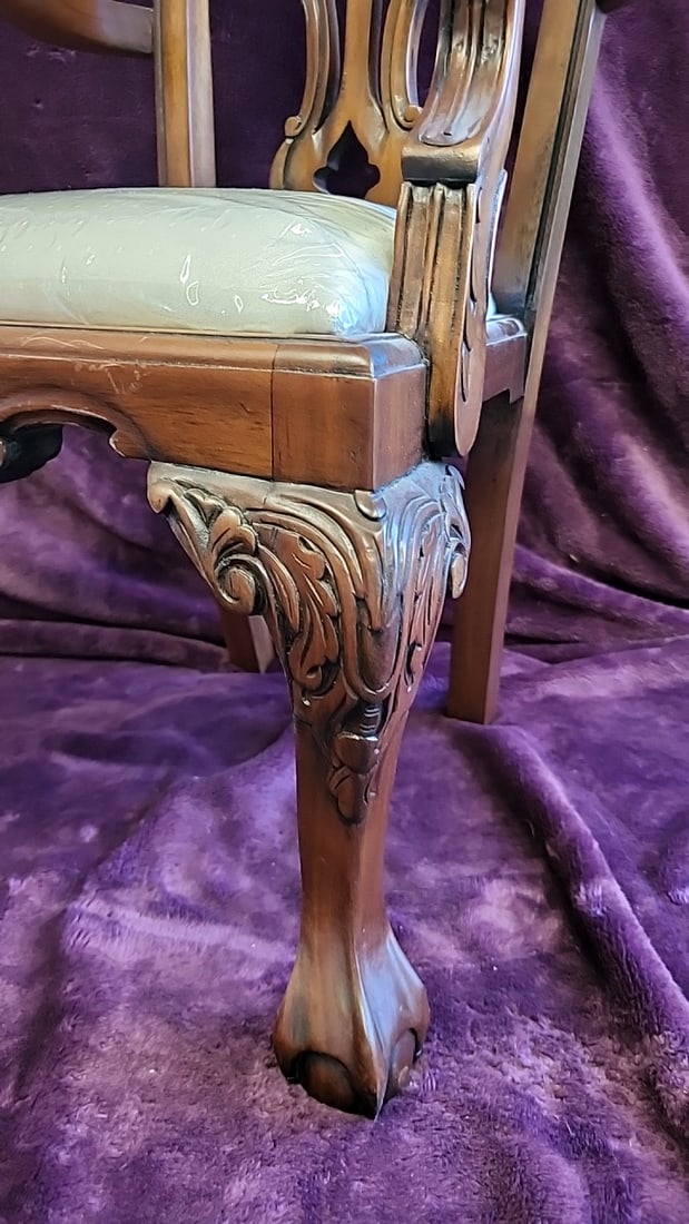 Alam Calamus Carved Wood Armchair With Pierced Back, Scrolled Arms, Ball-and-claw Feet, Cream Uph... - 3