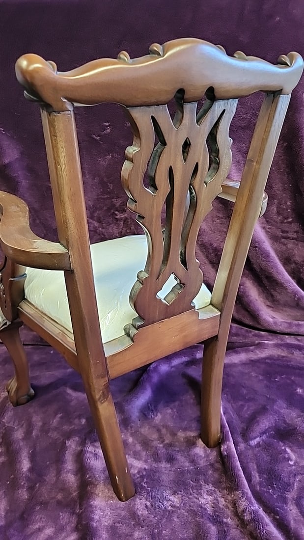 Alam Calamus Carved Wood Armchair With Pierced Back, Scrolled Arms, Ball-and-claw Feet, Cream Uph... - 5