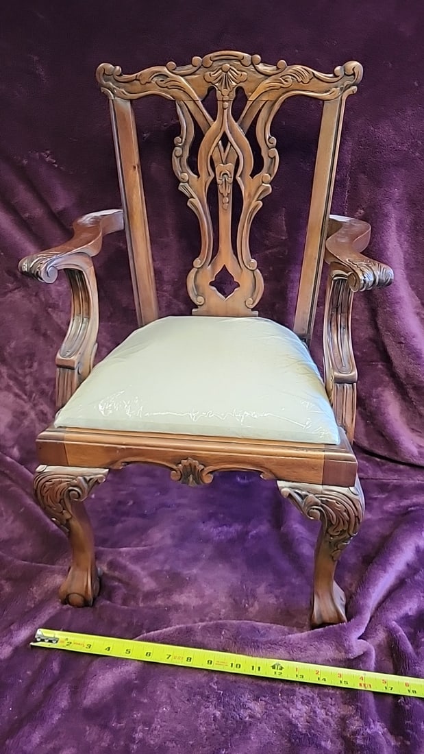 Alam Calamus Carved Wood Armchair With Pierced Back, Scrolled Arms, Ball-and-claw Feet, Cream Uph... - 7