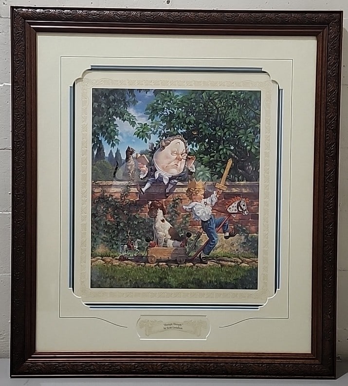 Scott Gustafson "humpty Dumpty" Signed Numbered Framed Art Print 2560/3500: 27x31x1 5lb attention – shipping artwork is very expensive. The shipping price shown in the listing is the liveshipping service by liveauctioneers. We offer our own in-house shipping as well