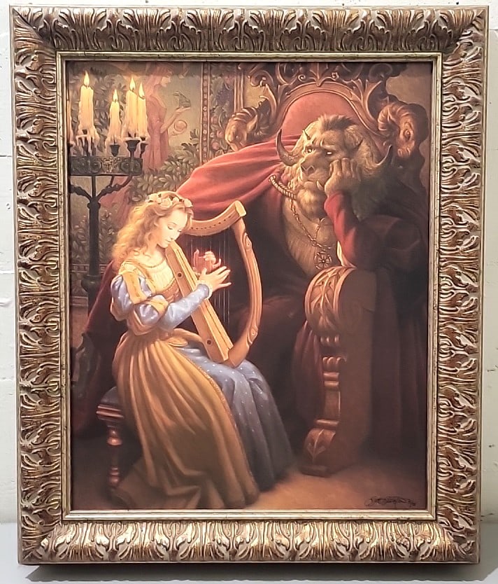 Scott Gustafson Beauty And The Beast Greenwich Workshop Gicle Canvas 31/75 Framed: 22x26x3 5lb attention – shipping artwork is very expensive. The shipping price shown in the listing is the liveshipping service by liveauctioneers. We offer our own in-house shipping as well