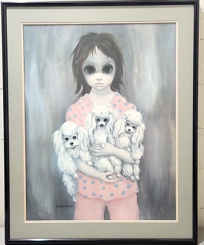 Margaret Keane Bedtime 1963 Big Eyes Girl With Three Poodles Framed Wall Art Print: 23. 5x29. 5x1 5lb attention – shipping artwork is very expensive. The shipping price shown in the listing is the liveshipping service by liveauctioneers. We offer our own in-house shipping as