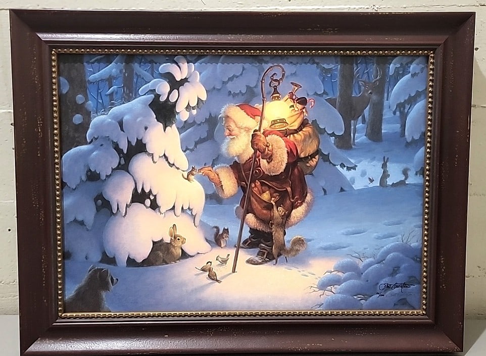 Greenwich Workshop Woodland Santa Scott Gustafson Signed Giclee Canvas 44/200 Framed: 25x19. 5x2 5lb attention – shipping artwork is very expensive. The shipping price shown in the listing is the liveshipping service by liveauctioneers. We offer our own in-house shipping as well