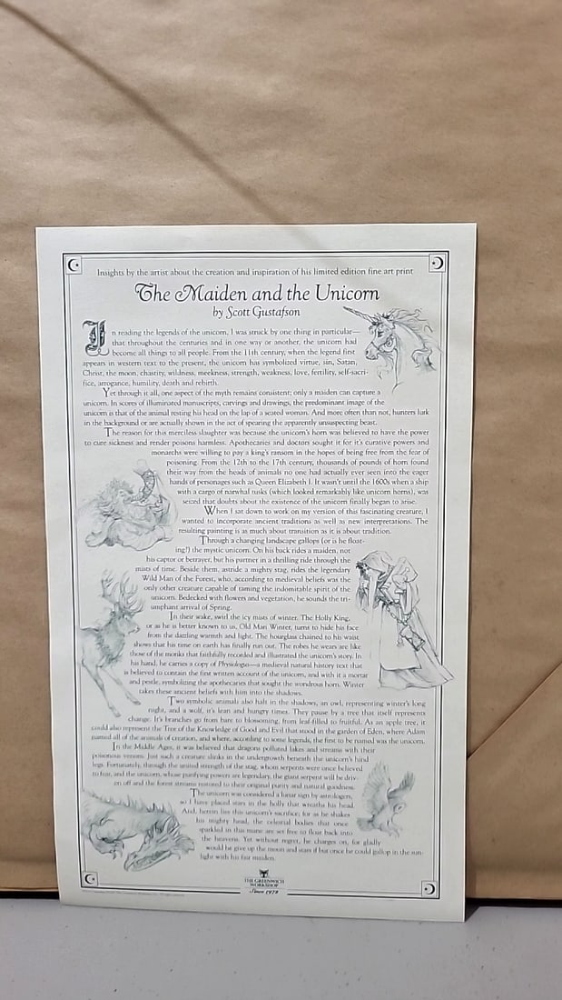 The Greenwich Workshop The Maiden And The Unicorn Scott Gustafson Framed Art Print 2000 - 6