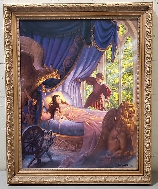 Scott Gustafson Signed Numbered Framed Sleeping Beauty Fantasy Art Print Canvas: 23x28x2 5lb attention – shipping artwork is very expensive. The shipping price shown in the listing is the liveshipping service by liveauctioneers. We offer our own in-house shipping as well whi
