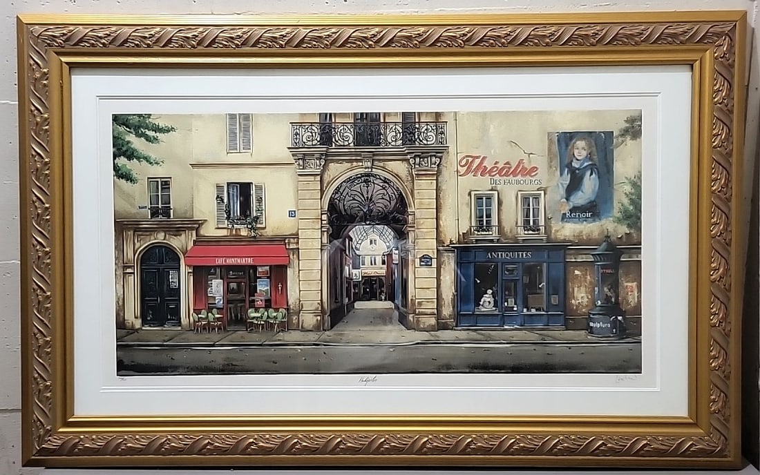 Signed Limited Edition 320/550 "antiquits" Paris Street Scene Framed Print: 47. 5x30x2 10lb attention – shipping artwork is very expensive. The shipping price shown in the listing is the liveshipping service by liveauctioneers. We offer our own in-house shipping as well