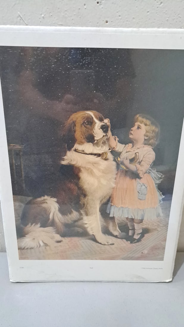 Antique Classic Prints 1983 "trust" Child And St. Bernard Dog Art Print: 12 x 16 x 0. 1 0. 3 lb attention – shipping artwork is very expensive. The shipping price shown in the listing is the liveshipping service by liveauctioneers. We offer our own in-house shipping