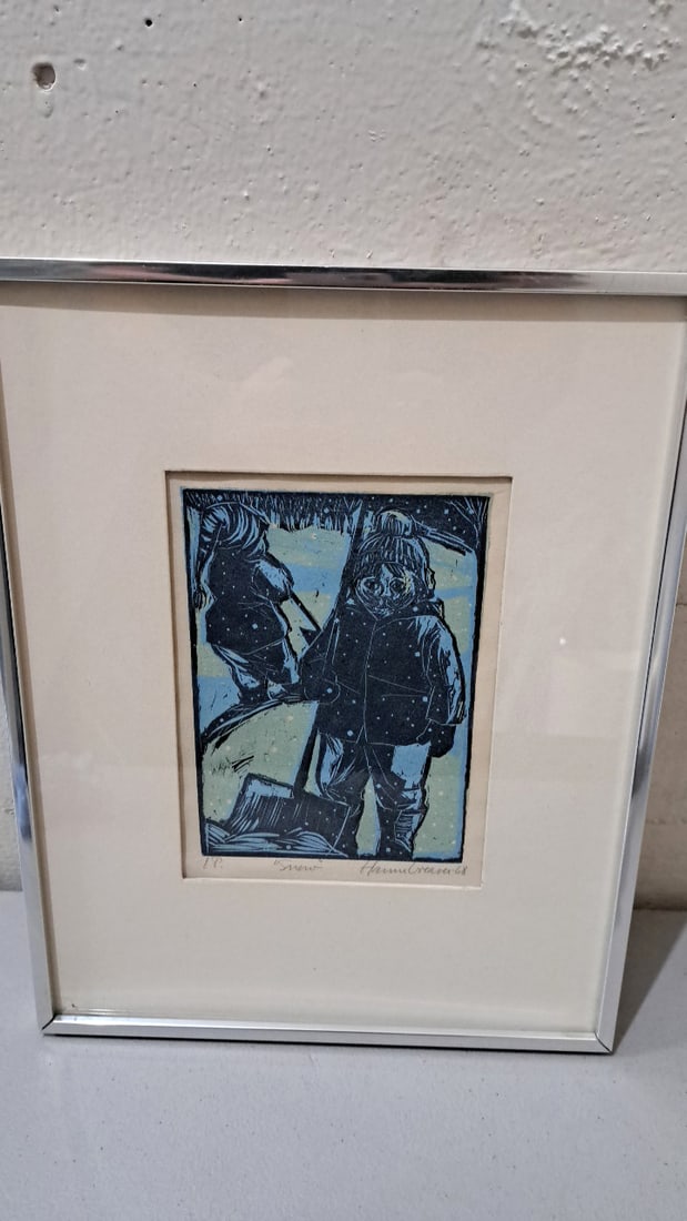 Hanne Greaver Framed Signed Print Snow Winter Children Scene, 1968: 11 x 14 x 0. 75 2 lb attention – shipping artwork is very expensive. The shipping price shown in the listing is the liveshipping service by liveauctioneers. We offer our own in-house shipping as