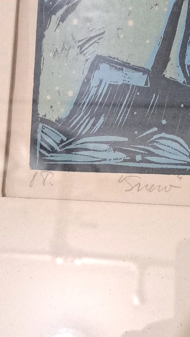 Hanne Greaver Framed Signed Print Snow Winter Children Scene, 1968 - 4