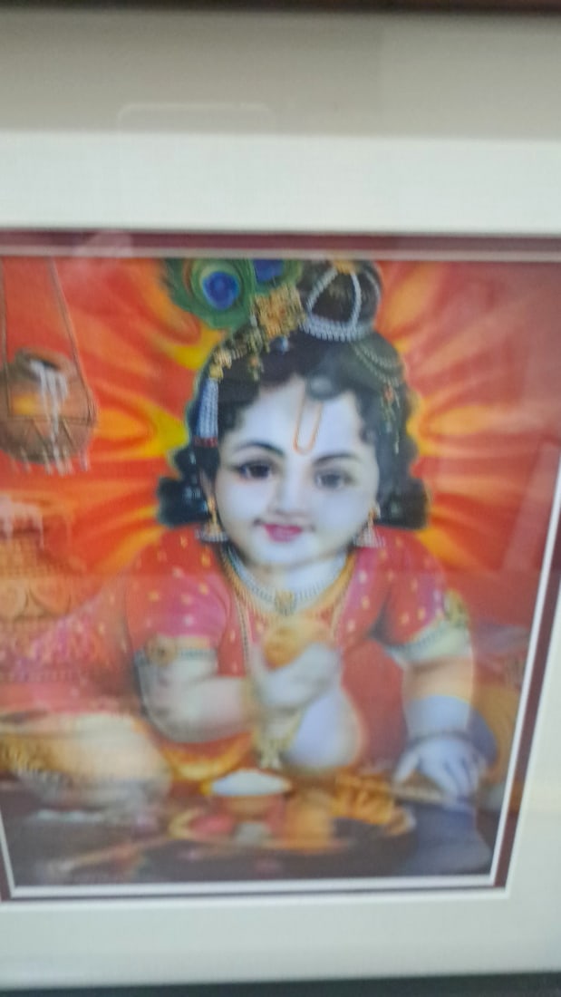 Framed Baby 3d Krishna Hindu Religious Print, Red And Black Frame With Cream Mat - 4