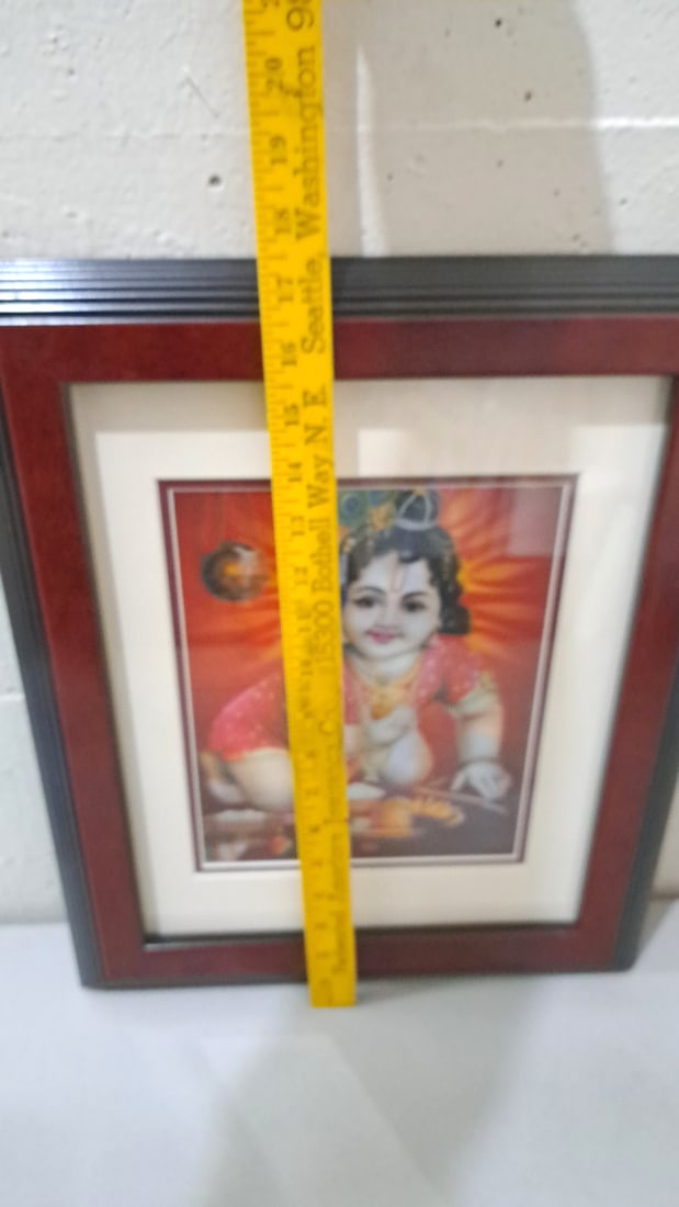 Framed Baby 3d Krishna Hindu Religious Print, Red And Black Frame With Cream Mat - 5