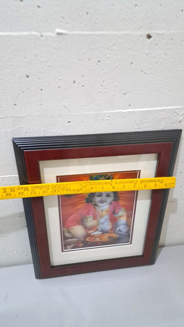 Framed Baby 3d Krishna Hindu Religious Print, Red And Black Frame With Cream Mat - 6