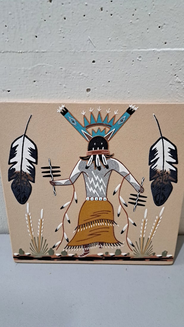 Wallace Watchman Apache Crown Dancer Sand Painting Wall Plaque, 16 X 16 In (1 of 6)