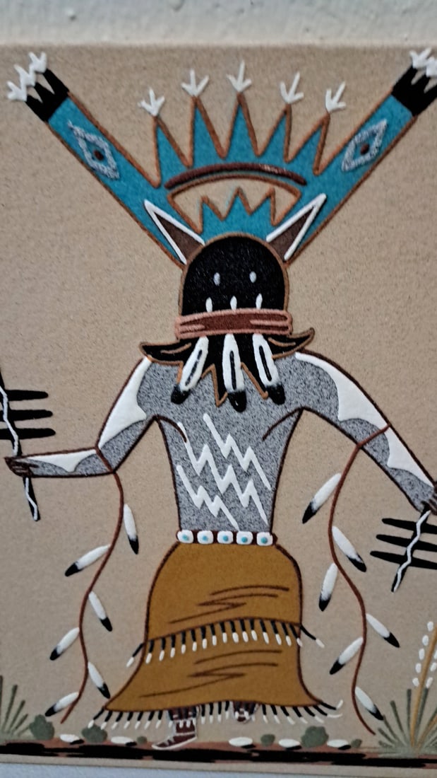 Wallace Watchman Apache Crown Dancer Sand Painting Wall Plaque, 16 X 16 In - 2