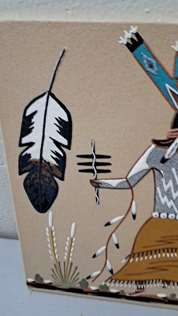 Wallace Watchman Apache Crown Dancer Sand Painting Wall Plaque, 16 X 16 In - 6