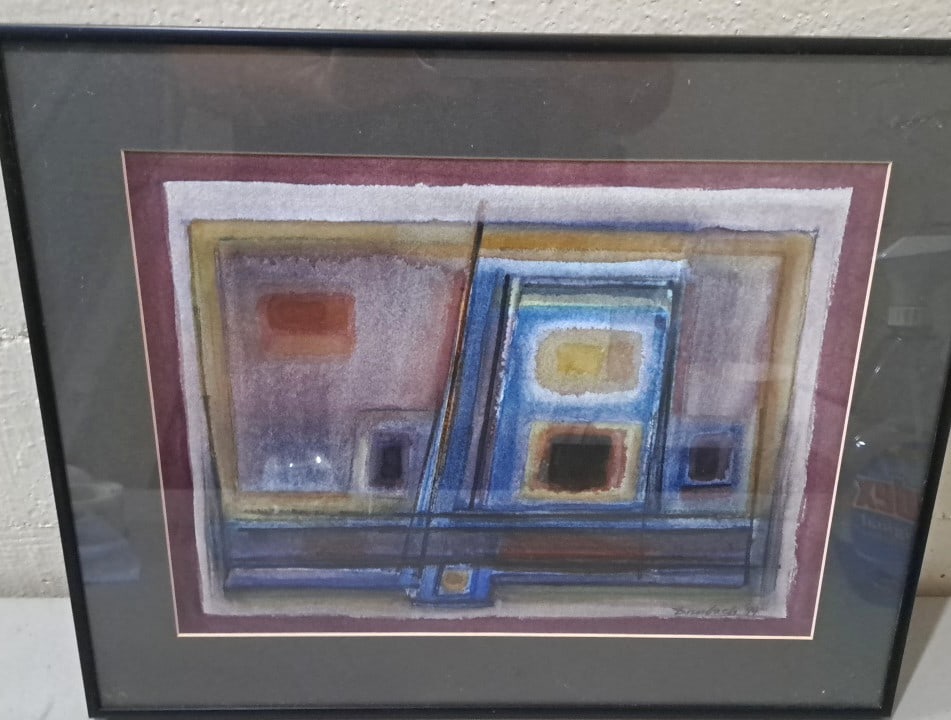 Framed Signed Abstract Watercolor Painting, Geometric Composition, 1994 Original: 18x15x2 3 attention – shipping artwork is very expensive. The shipping price shown in the listing is the liveshipping service by liveauctioneers. We offer our own in-house shipping as well which