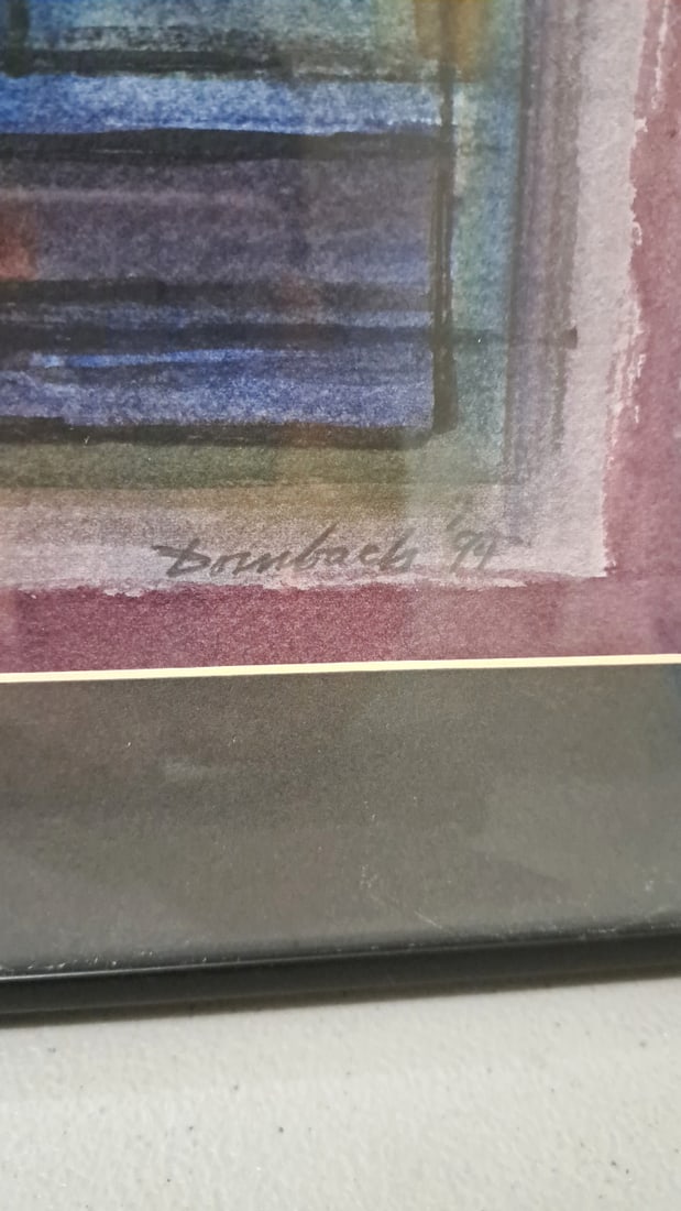 Framed Signed Abstract Watercolor Painting, Geometric Composition, 1994 Original - 3