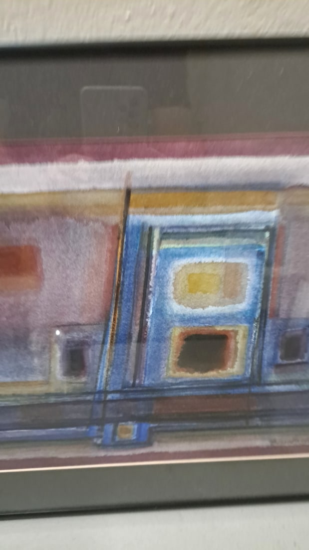 Framed Signed Abstract Watercolor Painting, Geometric Composition, 1994 Original - 4