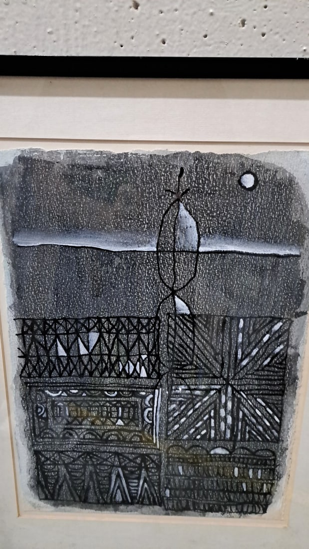 George. Kosanovic Fence India Ink Drawing, Framed - 2