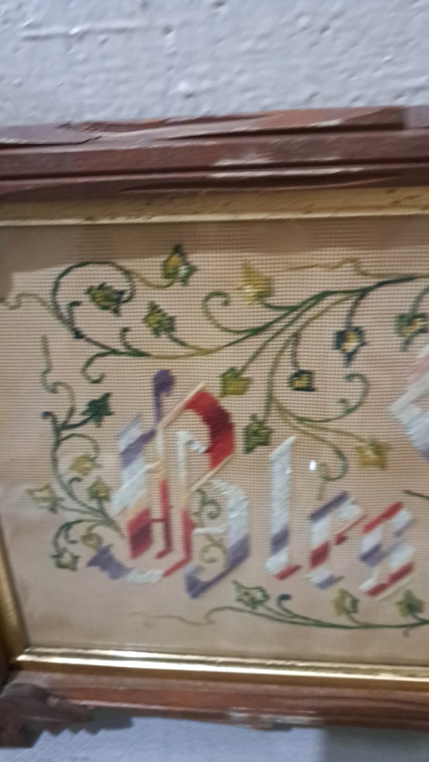 Victorian Punch Paper Motto Sampler "god Bless Our Home" Crossbar Frame - 3