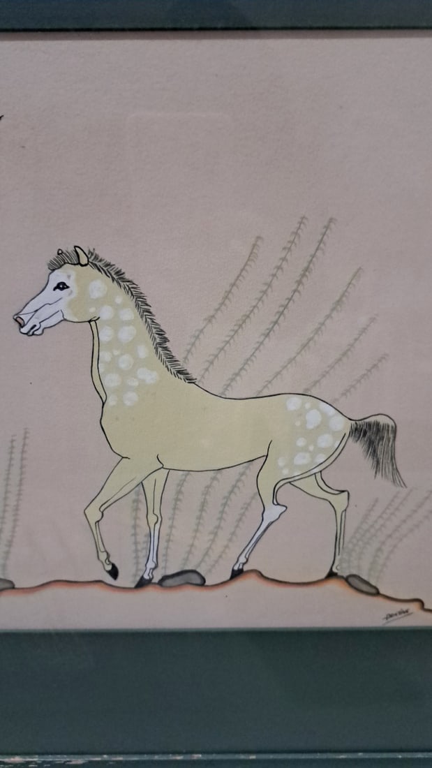 Framed Horse Illustration With Birds, Green Mat, Signed Betiak - 4