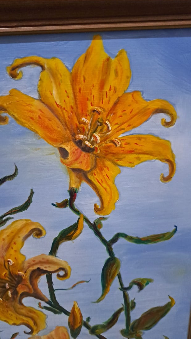 Inez Morrison 1968 Signed Framed Yellow Lily Floral Painting Ool On Board - 2