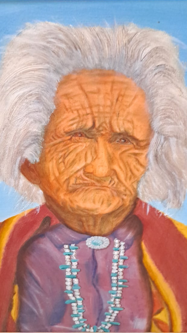 Framed Signed Portrait Painting "snowplate" Native American Elder - 2