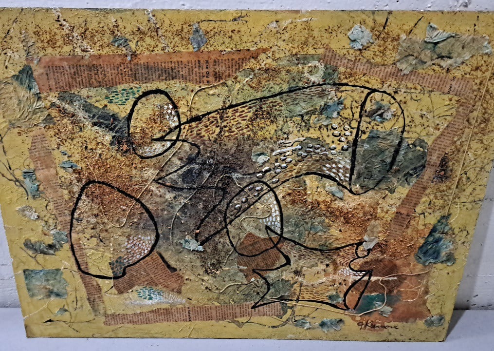 G Kosanovic Signed Abstract Mixed Media Collage Painting, Yellow Brown Black: 24x18x1 5 attention – shipping artwork is very expensive. The shipping price shown in the listing is the liveshipping service by liveauctioneers. We offer our own in-house shipping as well which
