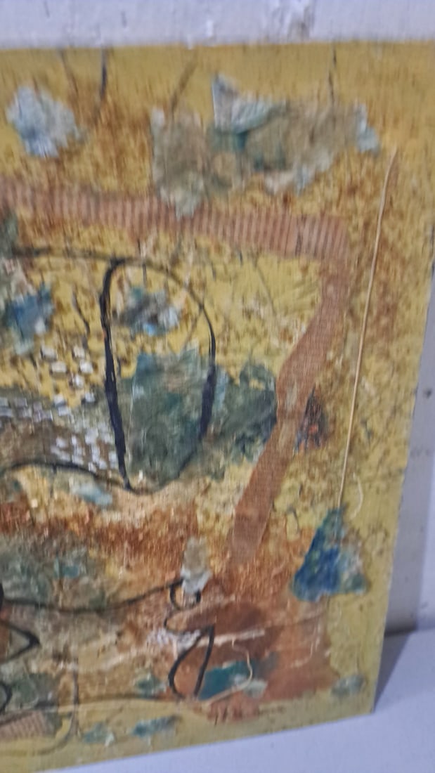 G Kosanovic Signed Abstract Mixed Media Collage Painting, Yellow Brown Black - 4