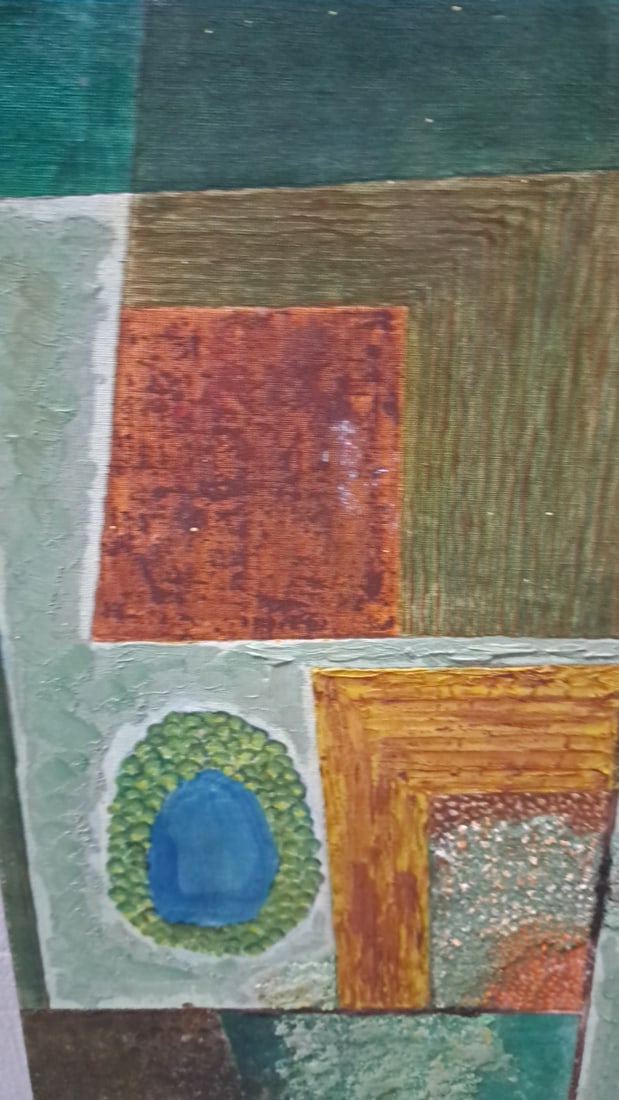 G Kosanovic Abstract Textured Geometric Canvas Painting, Green Brown - 4