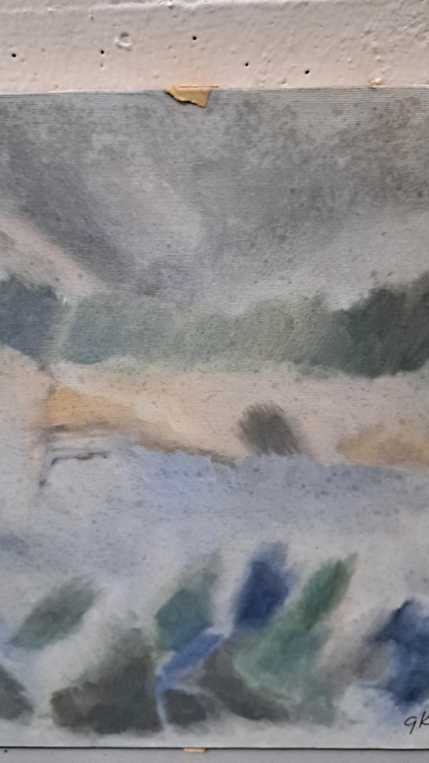 G Kosanovic Signed Abstract Landscape Painting On Canvas Blue Green - 3