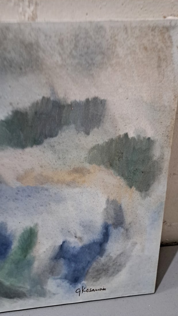 G Kosanovic Signed Abstract Landscape Painting On Canvas Blue Green - 4