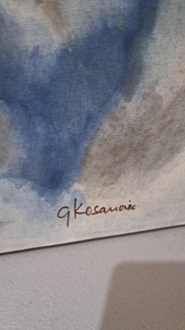 G Kosanovic Signed Abstract Landscape Painting On Canvas Blue Green - 5