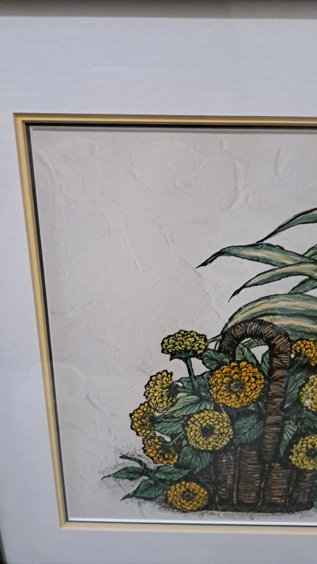 Ida Pellei Signed Framed Botanical Print, Wicker Baskets With Yellow Flowers - 2